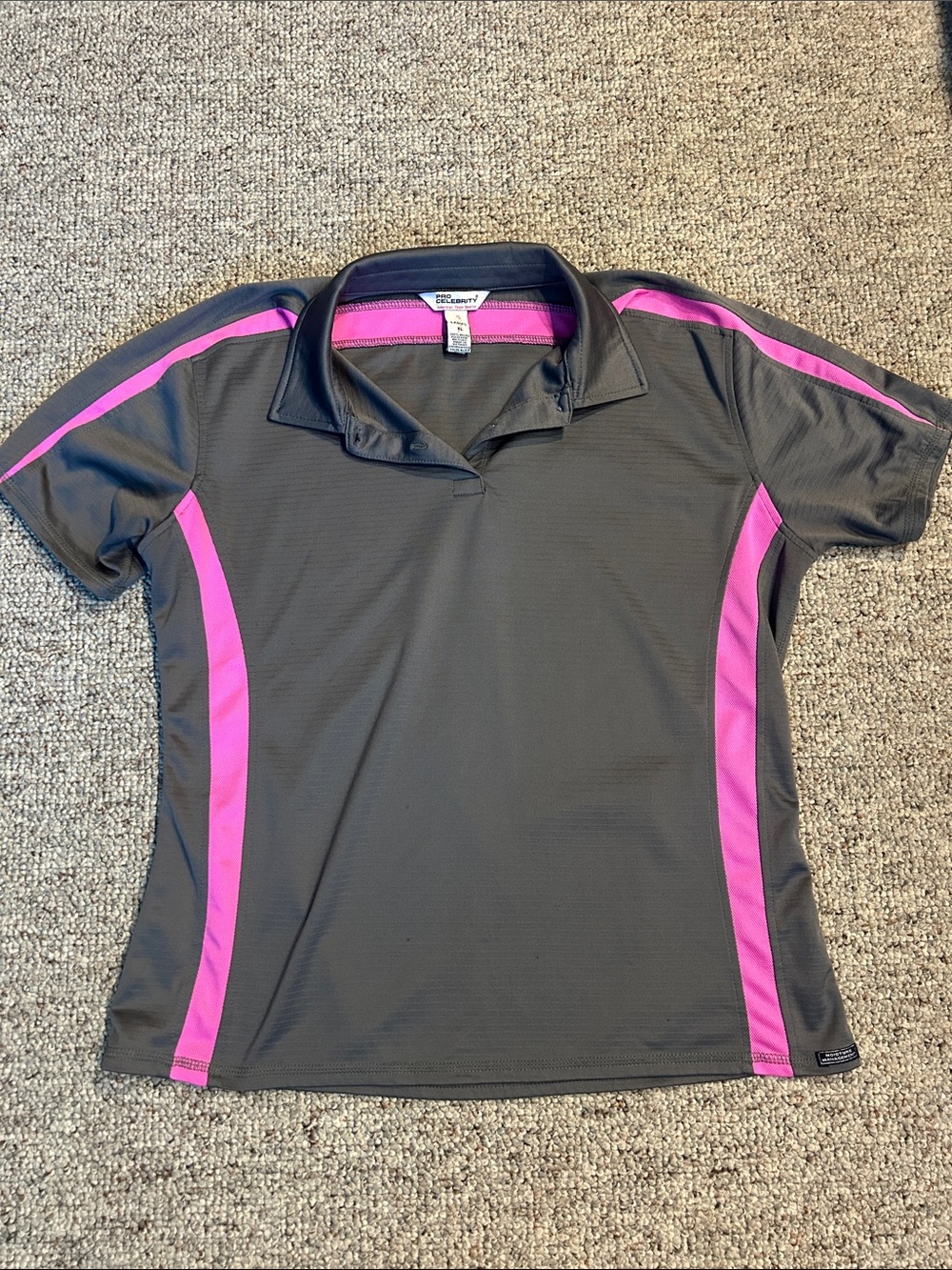 Sport-Tek Women’s Charcoal Polo with Pink Accents
